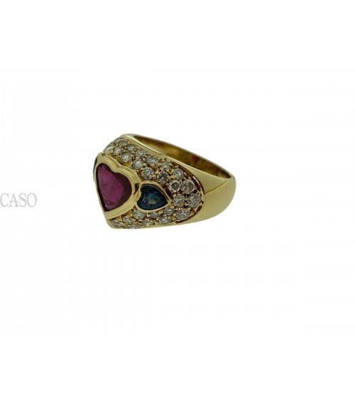 ANELLO CON CUORE DI RUBINO ZAFFIRI E BRILLANTI
