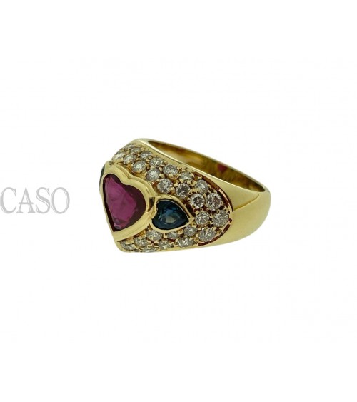 ANELLO CON CUORE DI RUBINO ZAFFIRI E BRILLANTI