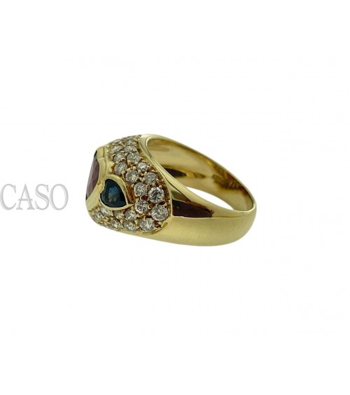 ANELLO CON CUORE DI RUBINO ZAFFIRI E BRILLANTI