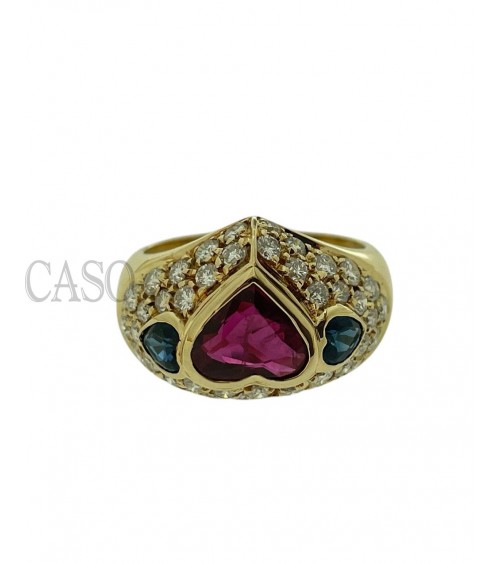 ANELLO CON CUORE DI RUBINO ZAFFIRI E BRILLANTI