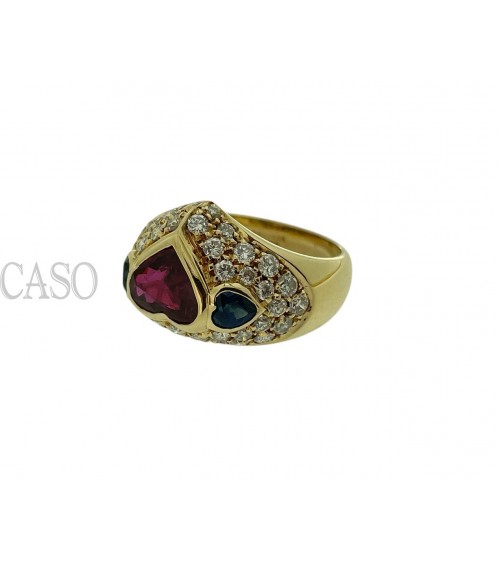 ANELLO CON CUORE DI RUBINO ZAFFIRI E BRILLANTI