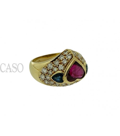 ANELLO CON CUORE DI RUBINO ZAFFIRI E BRILLANTI