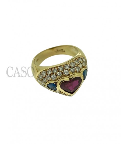 ANELLO CON CUORE DI RUBINO ZAFFIRI E BRILLANTI