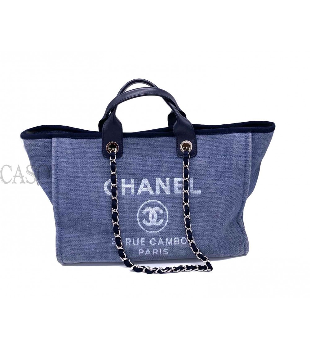 CHANEL BAG DEAUVILLE MODEL BLU FABRIC, LARGE SIZE