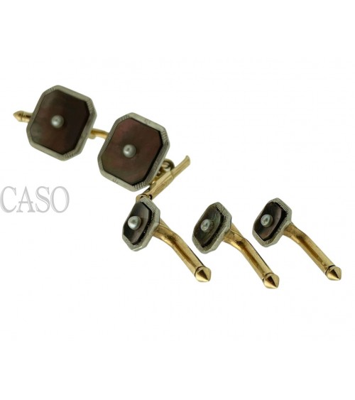 SET DI GEMELLI IN ORO CON MADREPERLA