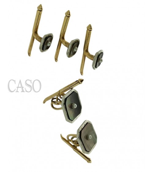 SET DI GEMELLI IN ORO CON MADREPERLA