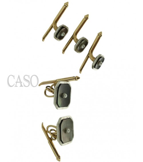 SET DI GEMELLI IN ORO CON MADREPERLA