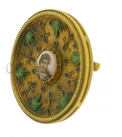 SPILLA VINTAGE IN ORO CON SMALTI ANTONIO TRIUNFO NAPOLI