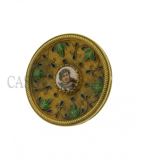 SPILLA VINTAGE IN ORO CON SMALTI ANTONIO TRIUNFO NAPOLI