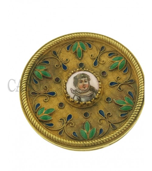 SPILLA VINTAGE IN ORO CON SMALTI ANTONIO TRIUNFO NAPOLI