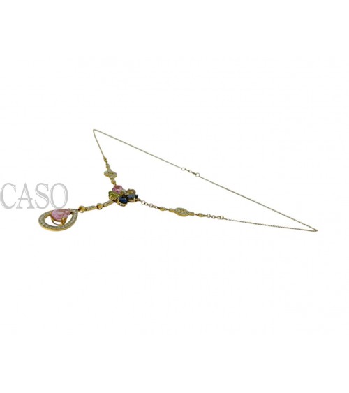 GIROCOLLO VINTAGE CON PENDENTE BRILLANTI E ZAFFIRI