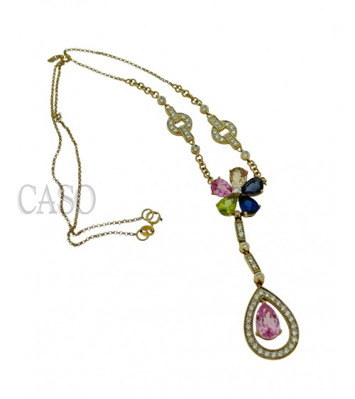 GIROCOLLO VINTAGE CON PENDENTE BRILLANTI E ZAFFIRI