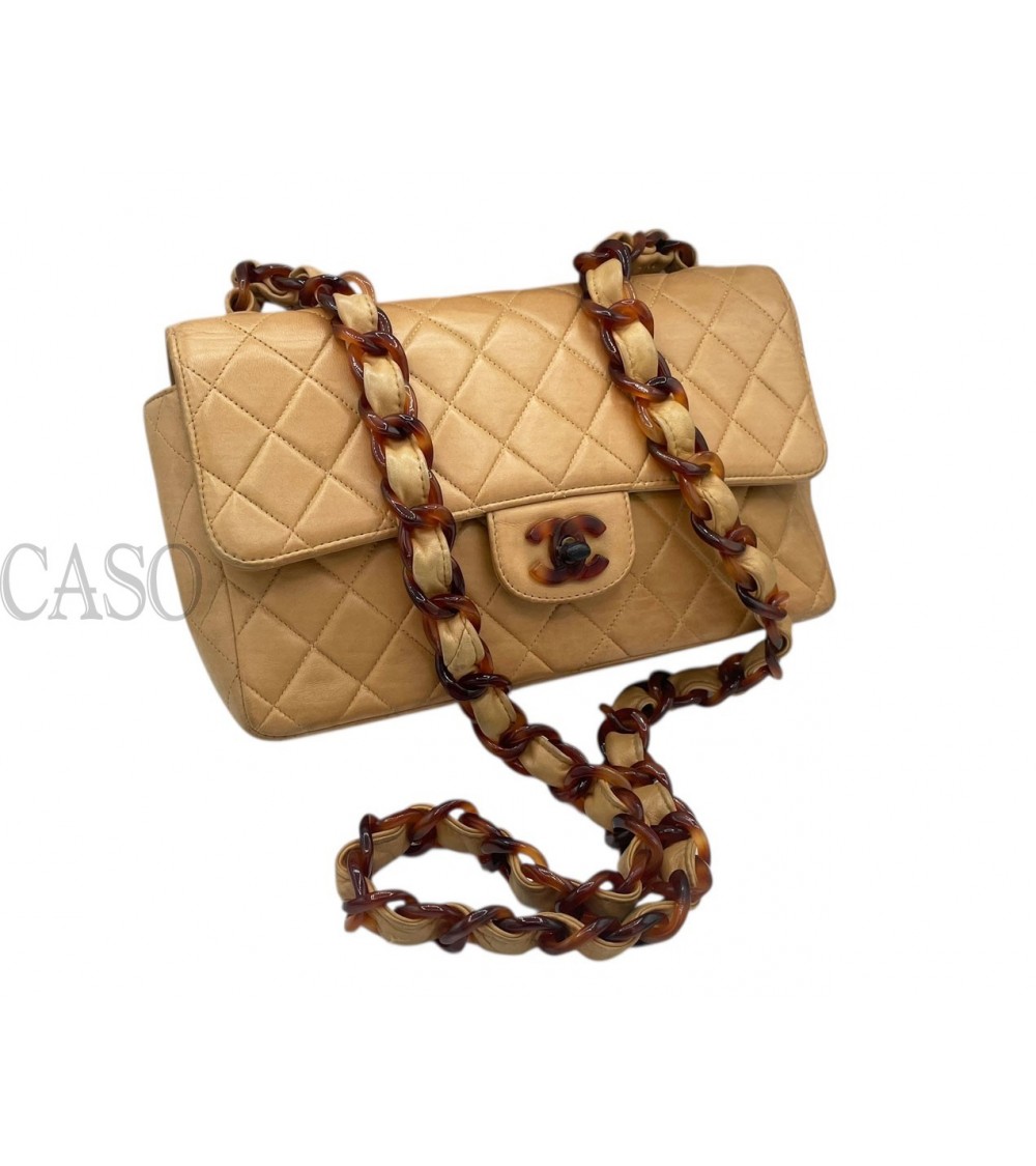 CHANEL VINTAGE MEDIA IN PELLE BEIGE CON BACHELITE