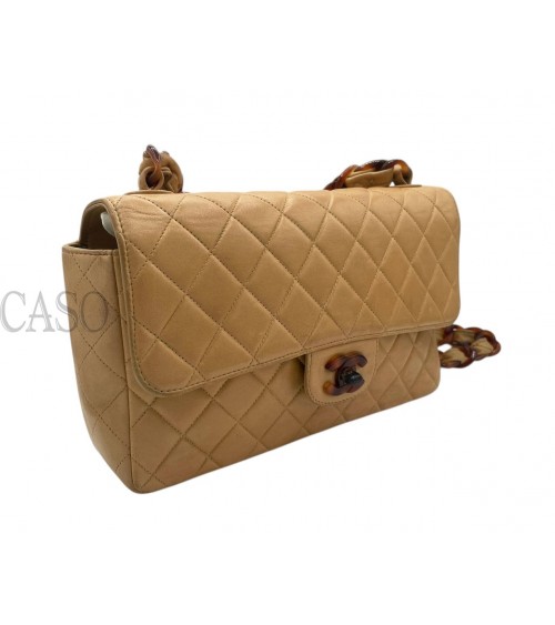 CHANEL VINTAGE MEDIA IN PELLE BEIGE CON BACHELITE