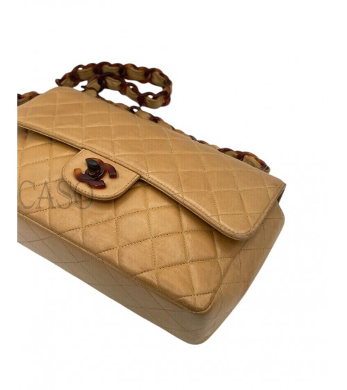 CHANEL VINTAGE MEDIA IN PELLE BEIGE CON BACHELITE