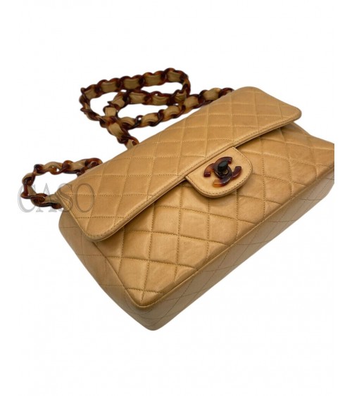 CHANEL VINTAGE MEDIA IN PELLE BEIGE CON BACHELITE