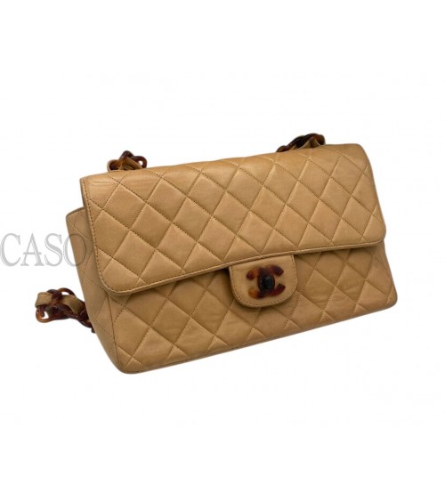 CHANEL VINTAGE MEDIA IN PELLE BEIGE CON BACHELITE