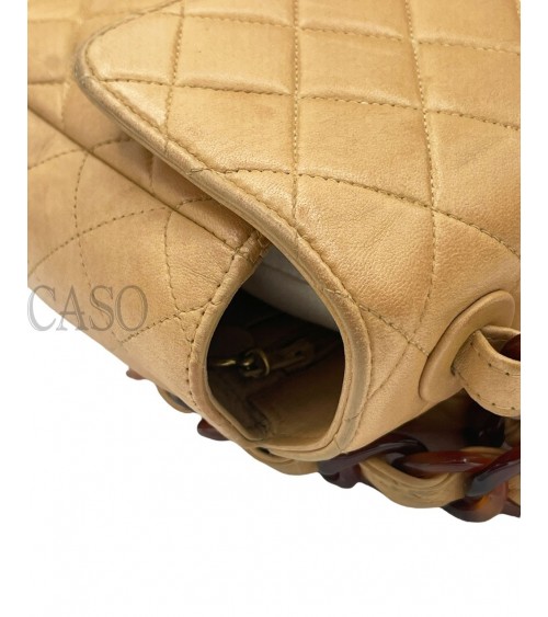 CHANEL VINTAGE MEDIA IN PELLE BEIGE CON BACHELITE