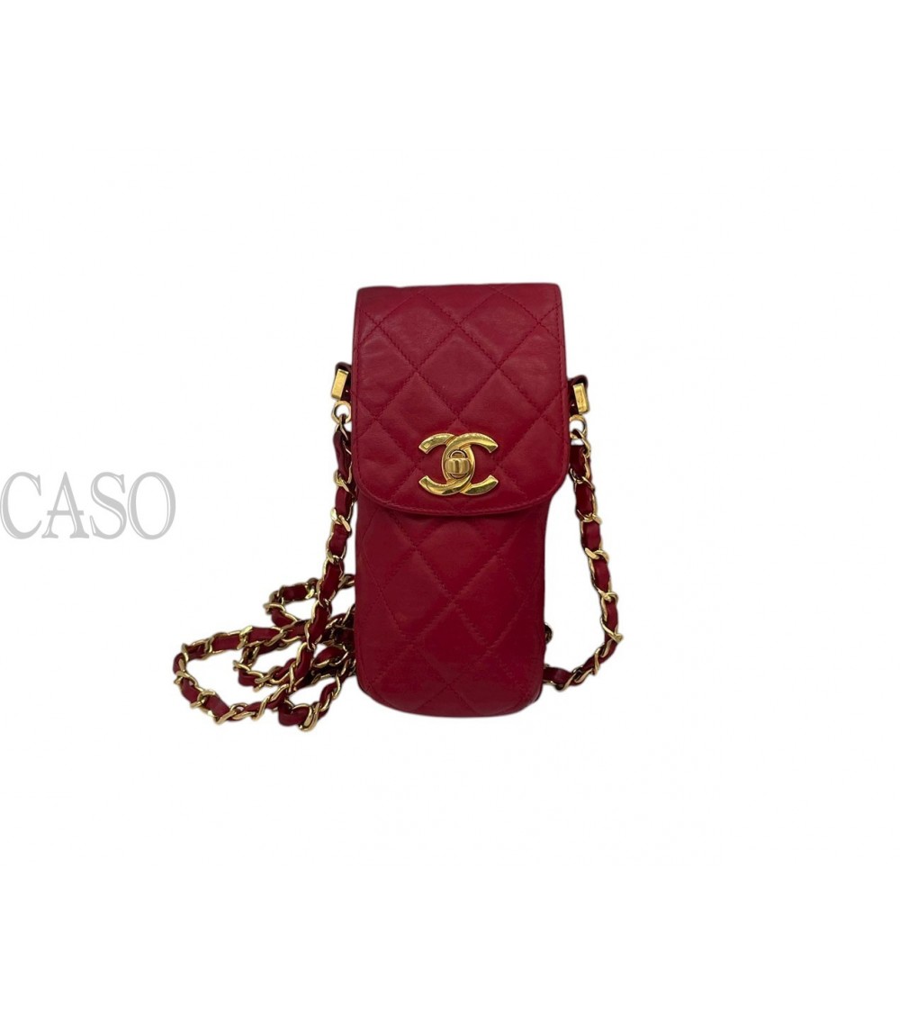 PORTA TELEFONO CHANEL VINTAGE IN PELLE ROSSA