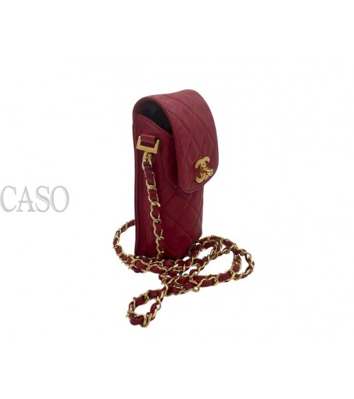 PORTA TELEFONO CHANEL VINTAGE IN PELLE ROSSA
