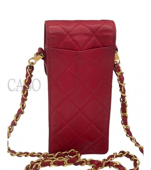 PORTA TELEFONO CHANEL VINTAGE IN PELLE ROSSA