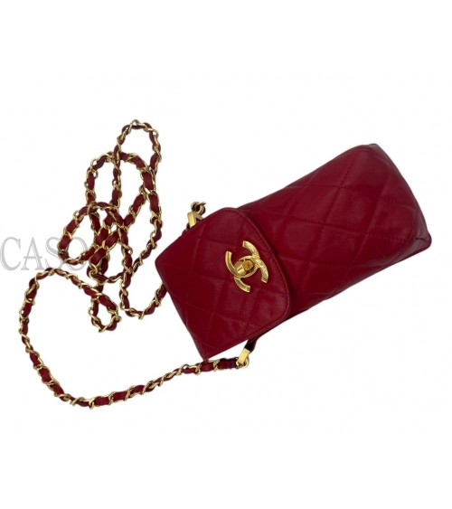 PORTA TELEFONO CHANEL VINTAGE IN PELLE ROSSA