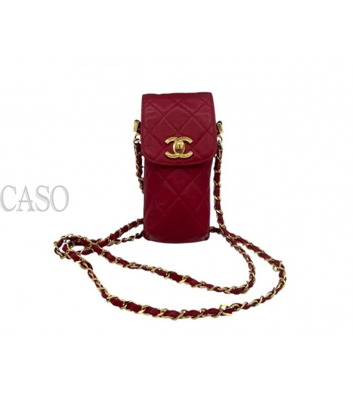 PORTA TELEFONO CHANEL VINTAGE IN PELLE ROSSA