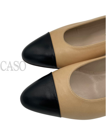 CHANEL VINTAGE DECOLLETE' IN PELLE BEIGE E PUNTA NERA