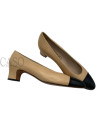 CHANEL VINTAGE DECOLLETE' IN PELLE BEIGE E PUNTA NERA