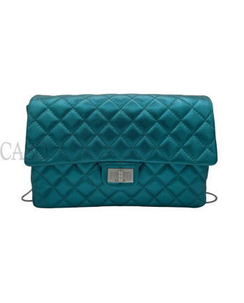 CHANEL VINTAGE MODELLO 2.55 IN PELLE VERDE PETROLIO