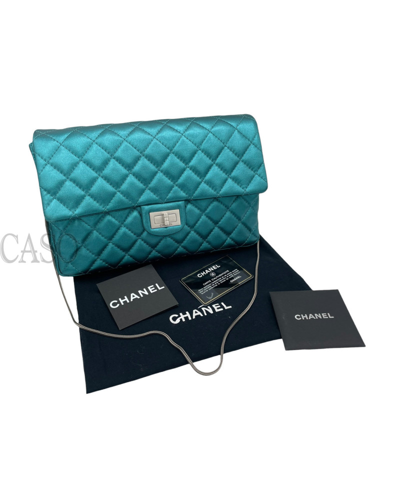 CHANEL VINTAGE MODELLO 2.55 IN PELLE VERDE PETROLIO