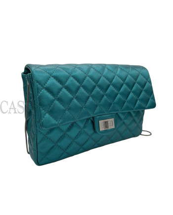 CHANEL VINTAGE MODELLO 2.55 IN PELLE VERDE PETROLIO