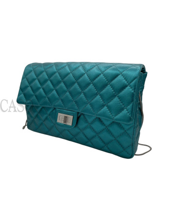 CHANEL VINTAGE MODELLO 2.55 IN PELLE VERDE PETROLIO