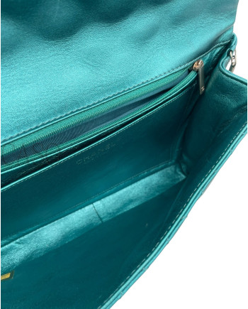 CHANEL VINTAGE MODELLO 2.55 IN PELLE VERDE PETROLIO