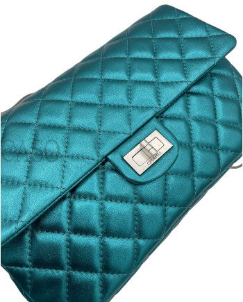 CHANEL VINTAGE MODELLO 2.55 IN PELLE VERDE PETROLIO