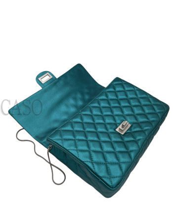 CHANEL VINTAGE MODELLO 2.55 IN PELLE VERDE PETROLIO