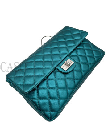 CHANEL VINTAGE MODELLO 2.55 IN PELLE VERDE PETROLIO