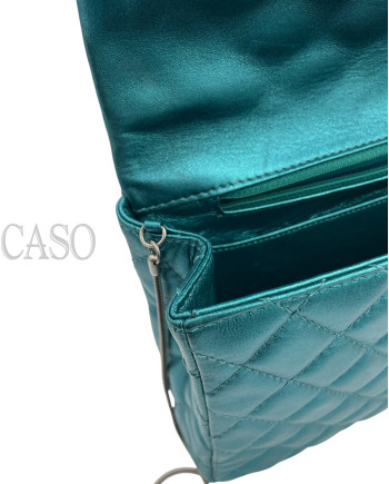 CHANEL VINTAGE MODELLO 2.55 IN PELLE VERDE PETROLIO