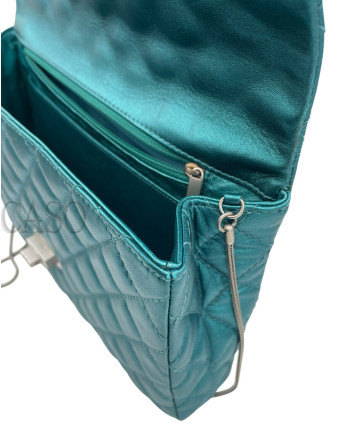 CHANEL VINTAGE MODELLO 2.55 IN PELLE VERDE PETROLIO