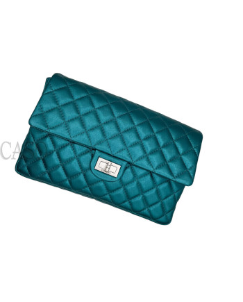 CHANEL VINTAGE MODELLO 2.55 IN PELLE VERDE PETROLIO