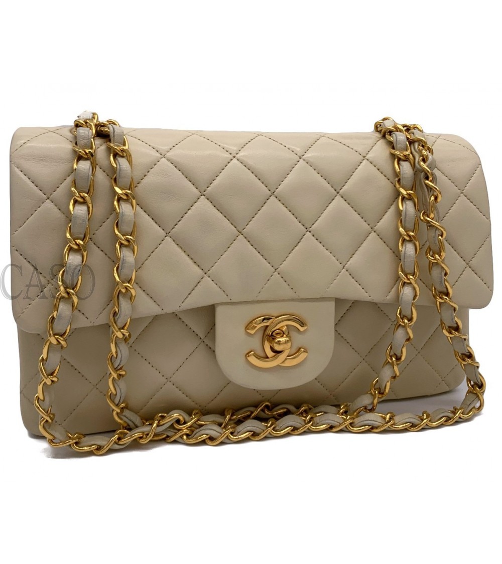 CHANEL VINTAGE CLASSIC BAG CREAM LEATHER WITH GOLD TONE HARDWARE