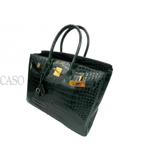 BIRKIN IN COCCODRILLO POROSUS VERT FONCE