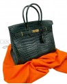 BIRKIN IN COCCODRILLO POROSUS VERT FONCE