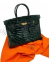 BIRKIN IN COCCODRILLO POROSUS VERT FONCE