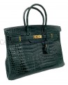 BIRKIN IN COCCODRILLO POROSUS VERT FONCE