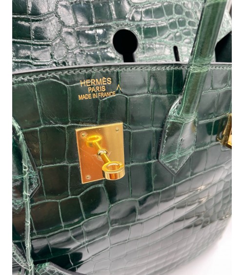 BIRKIN IN COCCODRILLO POROSUS VERT FONCE