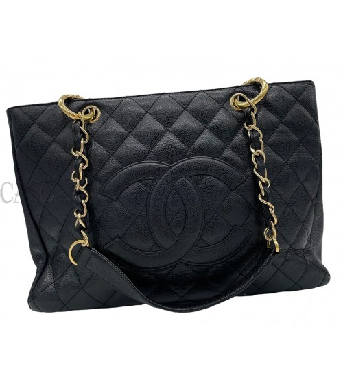 CLASSIC CHANEL GST BAG BLACK CAVIAR LEATHER GOLD HDW